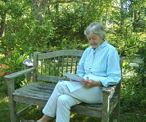 Cynthia in her garden.